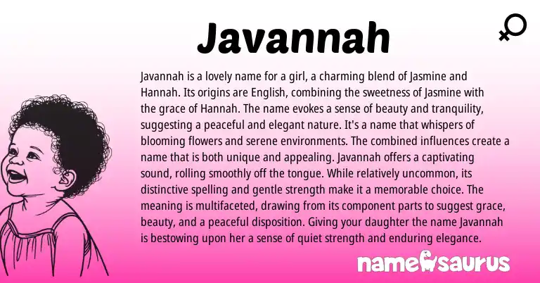 Infographic about Javannah name meaning, Javannah is a name from Hebrew origin(s).