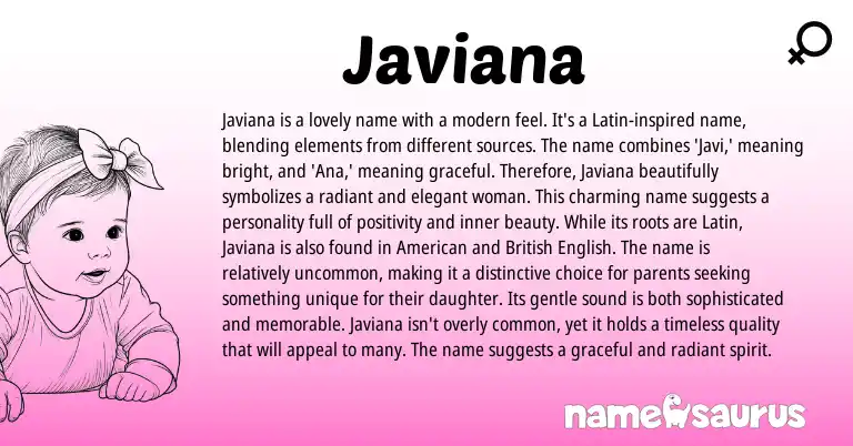 Infographic about Javiana name meaning, Javiana is a name from Latin origin(s).