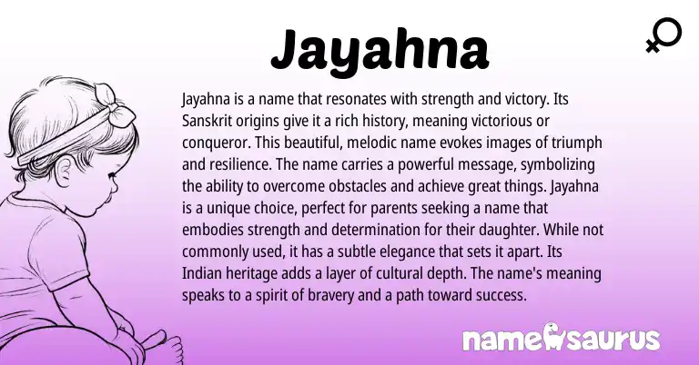 Infographic about Jayahna name meaning, Jayahna is a name from Indian, Sanskrit origin(s).
