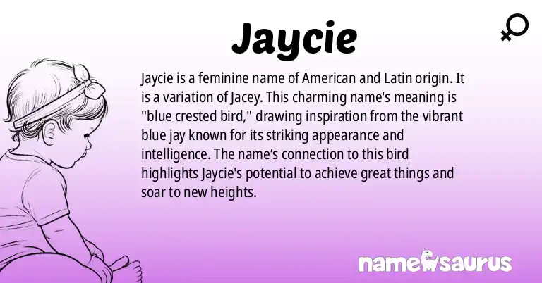 Infographic about Jaycie name meaning, Jaycie is a name from American, Latin origin(s).