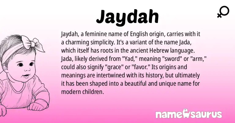 Infographic about Jaydah name meaning, Jaydah is a name from English origin(s).