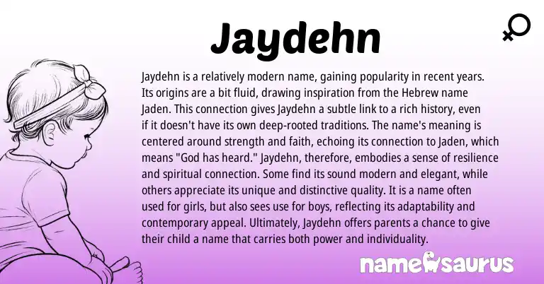 Infographic about Jaydehn name meaning, Jaydehn is a name from Hebrew origin(s).