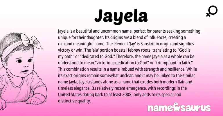 Infographic about Jayela name meaning, Jayela is a name from Hebrew, Sanskrit origin(s).