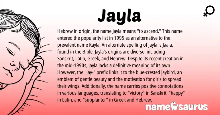 Infographic about Jayla name meaning, Jayla is a name from Sanskrit, Latin, Hebrew, Greek origin(s).