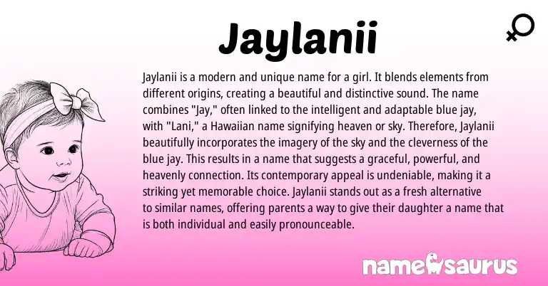 Infographic about Jaylanii name meaning, Jaylanii is a name from Hawaiian origin(s).