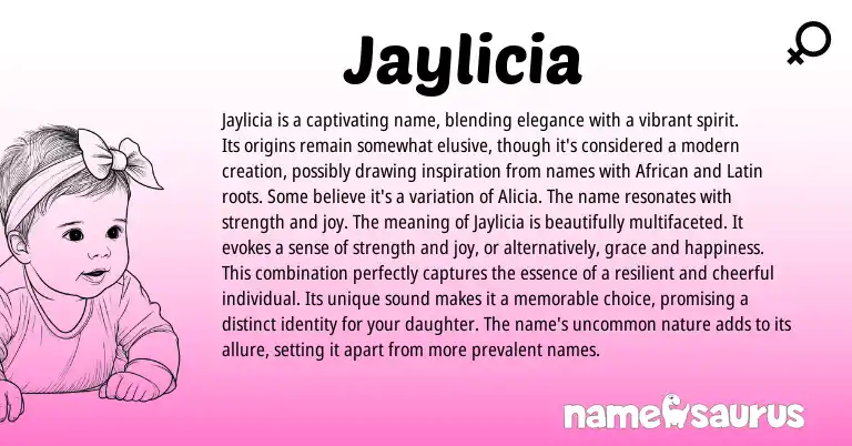 Infographic about Jaylicia name meaning, Jaylicia is a name from Latin, African origin(s).