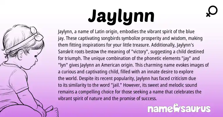 Infographic about Jaylynn name meaning, Jaylynn is a name from Sanskrit, Latin, American origin(s).
