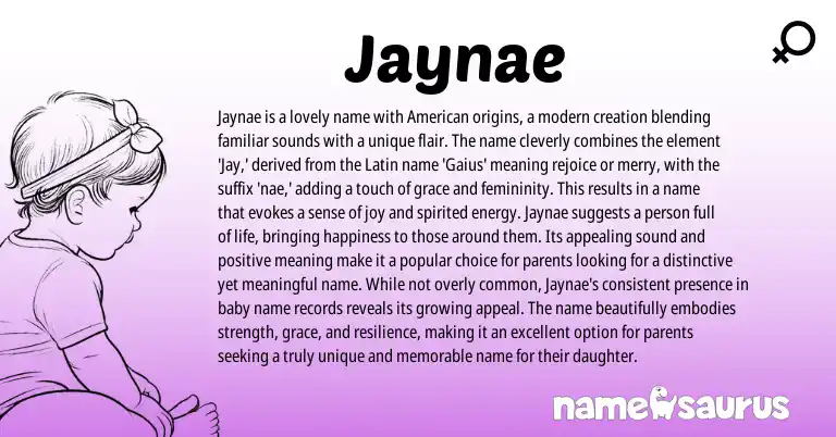 Infographic about Jaynae name meaning, Jaynae is a name from Latin, American origin(s).