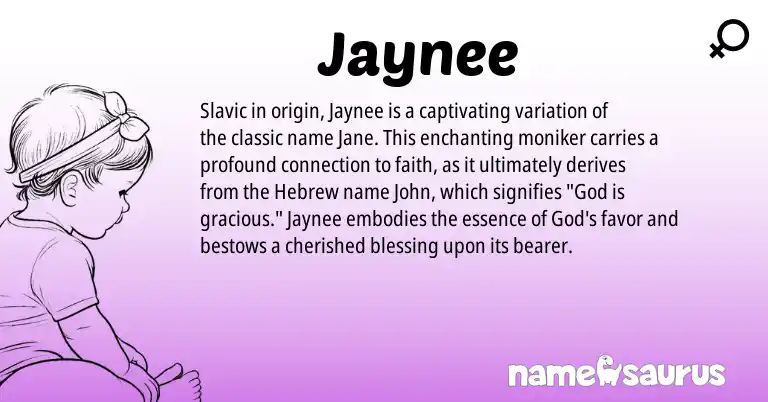 Infographic about Jaynee name meaning, Jaynee is a name from Slavic, Hebrew origin(s).