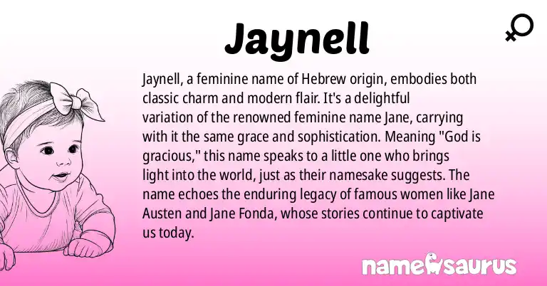 Infographic about Jaynell name meaning, Jaynell is a name from Hebrew origin(s).