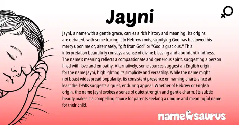 Infographic about Jayni name meaning, Jayni is a name from English, Hebrew origin(s).