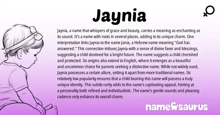 Infographic about Jaynia name meaning, Jaynia is a name from Hebrew, English origin(s).