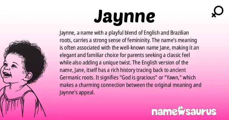 Infographic about Jaynne name meaning, Jaynne is a name from English, Brazilian origin(s).