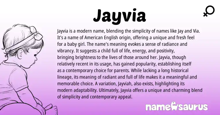 Infographic about Jayvia name meaning, Jayvia is a name from English origin(s).