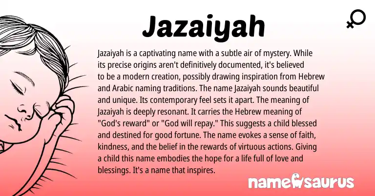 Infographic about Jazaiyah name meaning, Jazaiyah is a name from Hebrew origin(s).