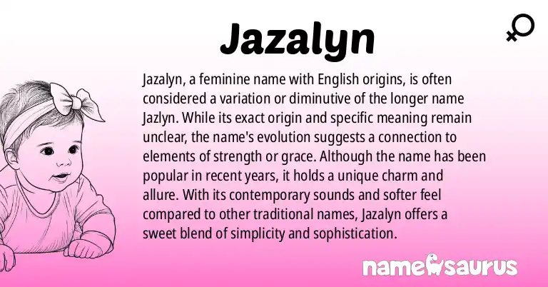 Infographic about Jazalyn name meaning, Jazalyn is a name from English origin(s).