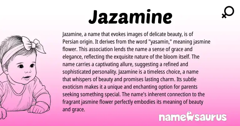 Infographic about Jazamine name meaning, Jazamine is a name from Persian origin(s).