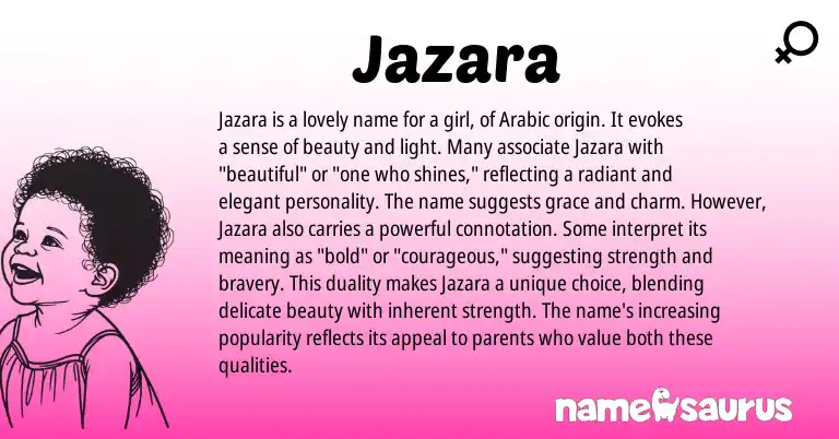 Infographic about Jazara name meaning, Jazara is a name from Arabic origin(s).