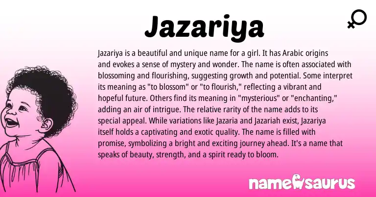 Infographic about Jazariya name meaning, Jazariya is a name from Arabic origin(s).