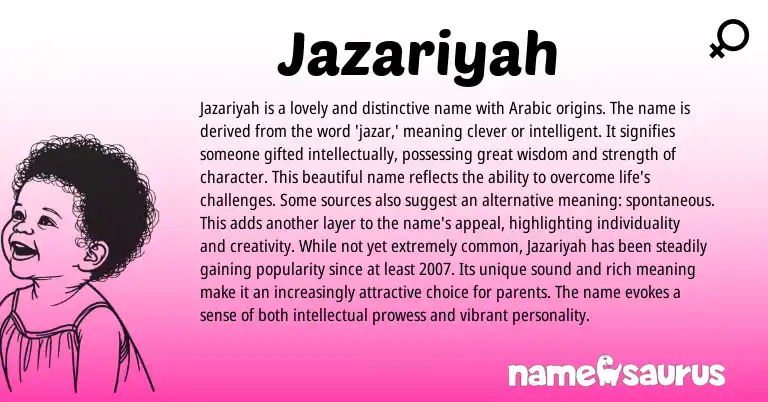 Infographic about Jazariyah name meaning, Jazariyah is a name from Arabic origin(s).