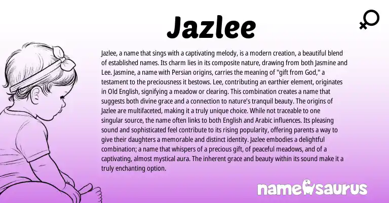 Infographic about Jazlee name meaning, Jazlee is a name from Persian, English origin(s).