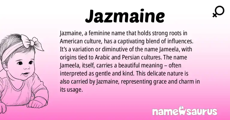 Infographic about Jazmaine name meaning, Jazmaine is a name from American origin(s).
