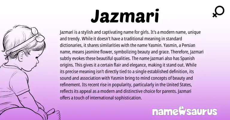 Infographic about Jazmari name meaning, Jazmari is a name from Persian origin(s).