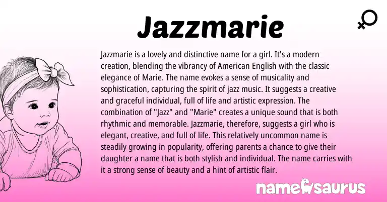 Infographic about Jazzmarie name meaning, Jazzmarie is a name from American origin(s).