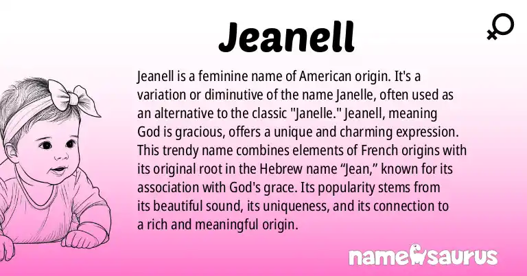Infographic about Jeanell name meaning, Jeanell is a name from American origin(s).