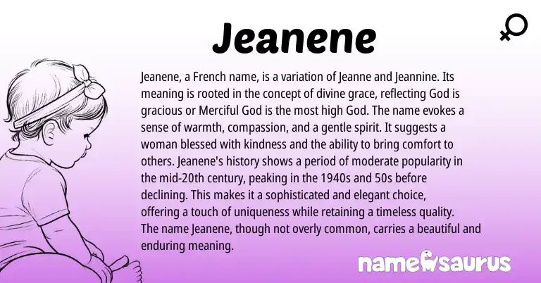 Infographic about Jeanene name meaning, Jeanene is a name from Hebrew, French origin(s).