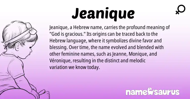 Infographic about Jeanique name meaning, Jeanique is a name from Hebrew origin(s).