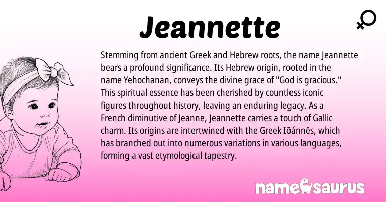 Infographic about Jeannette name meaning, Jeannette is a name from French, Hebrew, Greek origin(s).