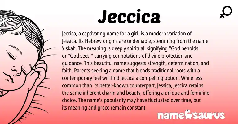 Infographic about Jeccica name meaning, Jeccica is a name from Hebrew, English origin(s).