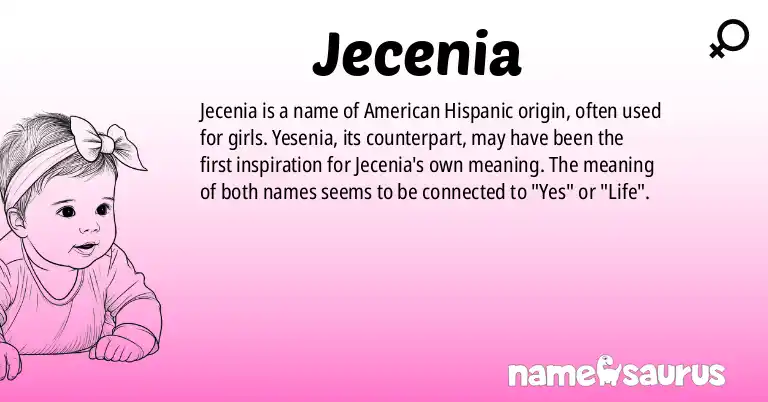 Infographic about Jecenia name meaning, Jecenia is a name from American (Hispanic) origin(s).