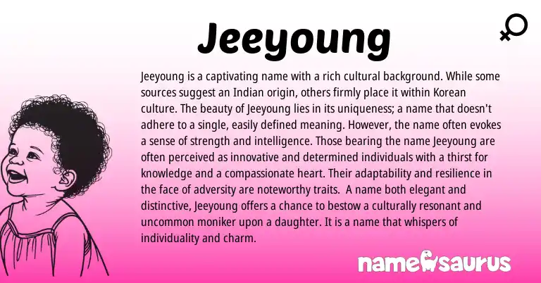 Infographic about Jeeyoung name meaning, Jeeyoung is a name from Korean, Indian origin(s).