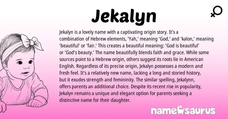 Infographic about Jekalyn name meaning, Jekalyn is a name from Hebrew, American origin(s).
