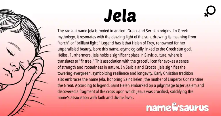 Infographic about Jela name meaning, Jela is a name from Slavic, Serbian, Greek origin(s).