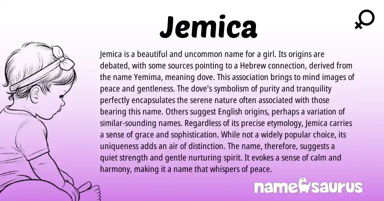 Infographic about Jemica name meaning, Jemica is a name from Hebrew origin(s).