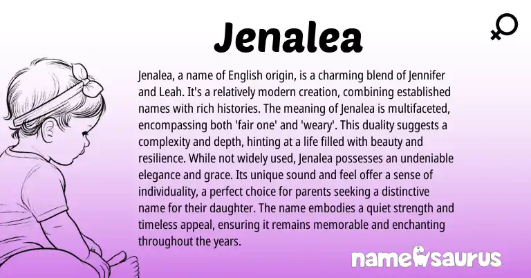 Infographic about Jenalea name meaning, Jenalea is a name from English origin(s).