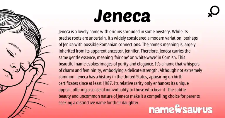 Infographic about Jeneca name meaning, Jeneca is a name from American, Cornish origin(s).