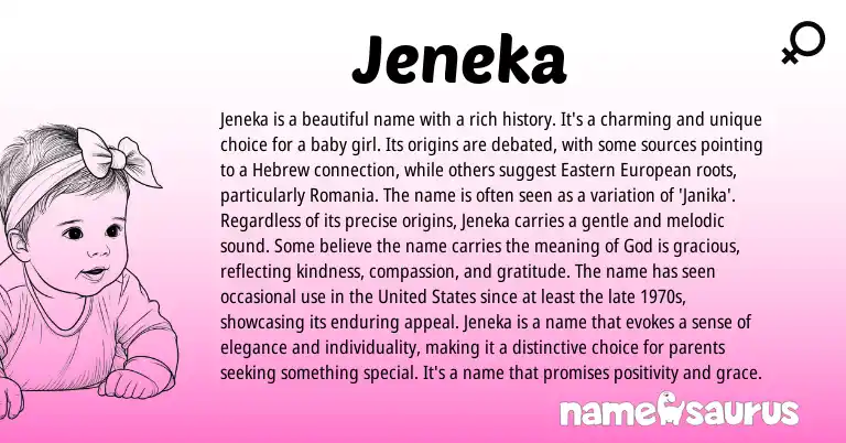 Infographic about Jeneka name meaning, Jeneka is a name from Hebrew origin(s).