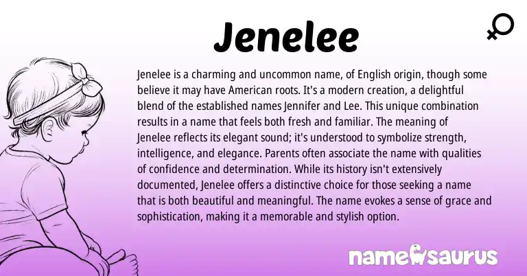 Infographic about Jenelee name meaning, Jenelee is a name from English origin(s).