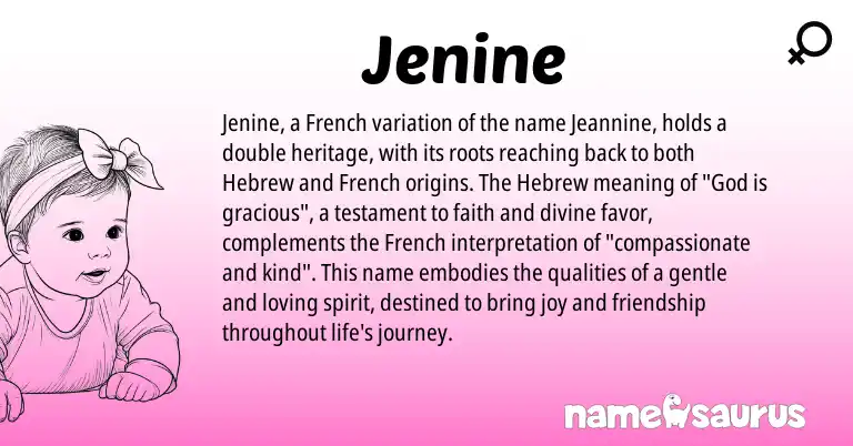 Infographic about Jenine name meaning, Jenine is a name from French, Hebrew origin(s).