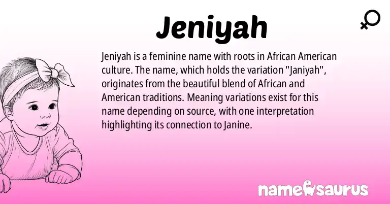 Infographic about Jeniyah name meaning, Jeniyah is a name from African American origin(s).