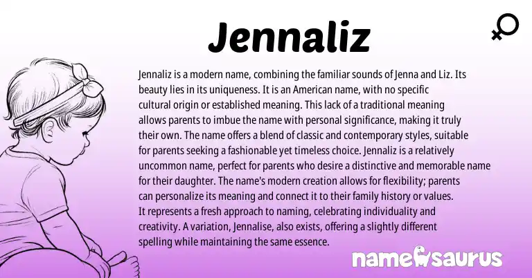 Infographic about Jennaliz name meaning, Jennaliz is a name from American origin(s).