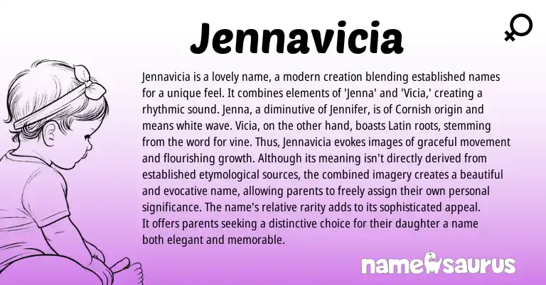 Infographic about Jennavicia name meaning, Jennavicia is a name from Latin, Cornish origin(s).