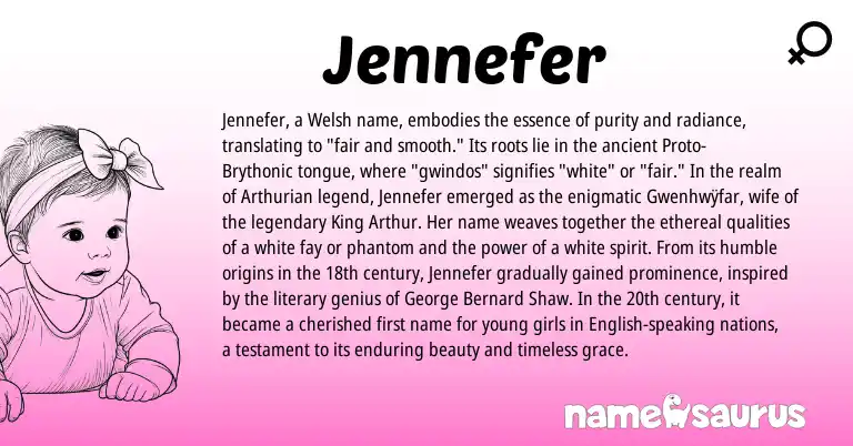 Infographic about Jennefer name meaning, Jennefer is a name from Proto-Brythonic, English, Welsh, Arthurian origin(s).