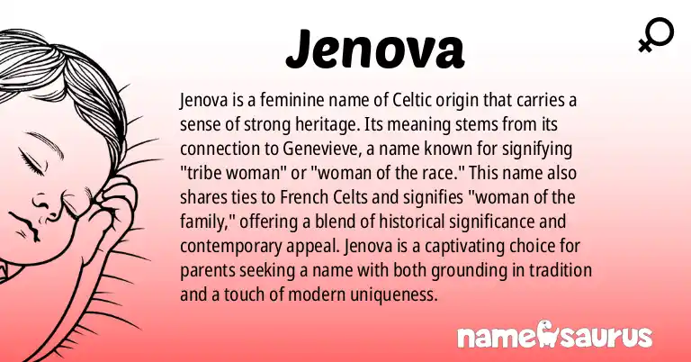 Infographic about Jenova name meaning, Jenova is a name from Celtic origin(s).