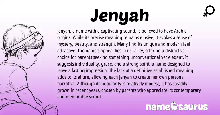 Infographic about Jenyah name meaning, Jenyah is a name from Arabic origin(s).
