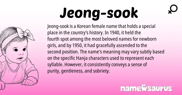 Infographic about Jeong-sook name meaning, Jeong-sook is a name from Korean origin(s).